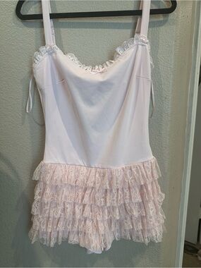 Delicate Lace Ruffle romper- Light Pink super cute